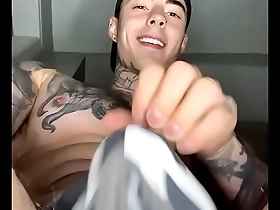 Jakipz in a jock strap playing with his bulge and cumming
