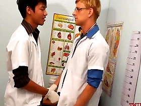 Uniformed twinks breeding asian patient in threesome for cum