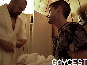 Gaycest - grandpa gives virgin boy first taste of cock and cum